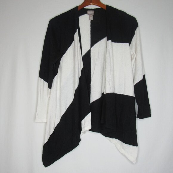 Chico's Touch of Cashmere Black White Colorblock Open Cardigan Women's 1 M - Picture 6 of 8
